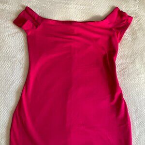 NWT Express Sexy Bodycon Off Shoulder Bright Pink Fitted Mini Dress Size L